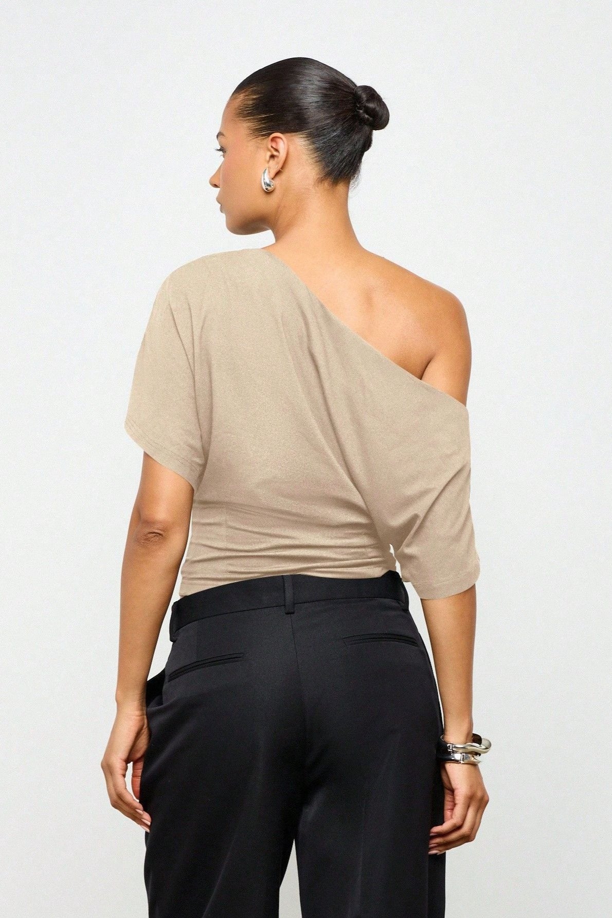 Batwing Sleeve Off-Shoulder Fitted Crop Top