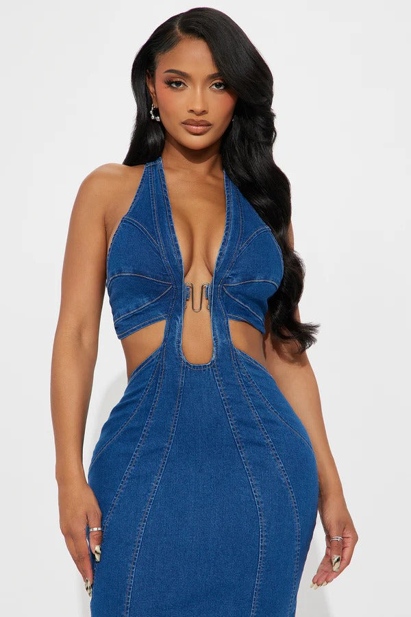 Halter Wrap Denim Dress Secondary image