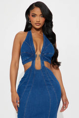 Sexy Halter Wrap Denim Dress