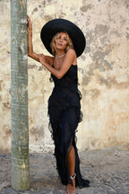 Chiffon Ruffle Backless High Slit Party Dress