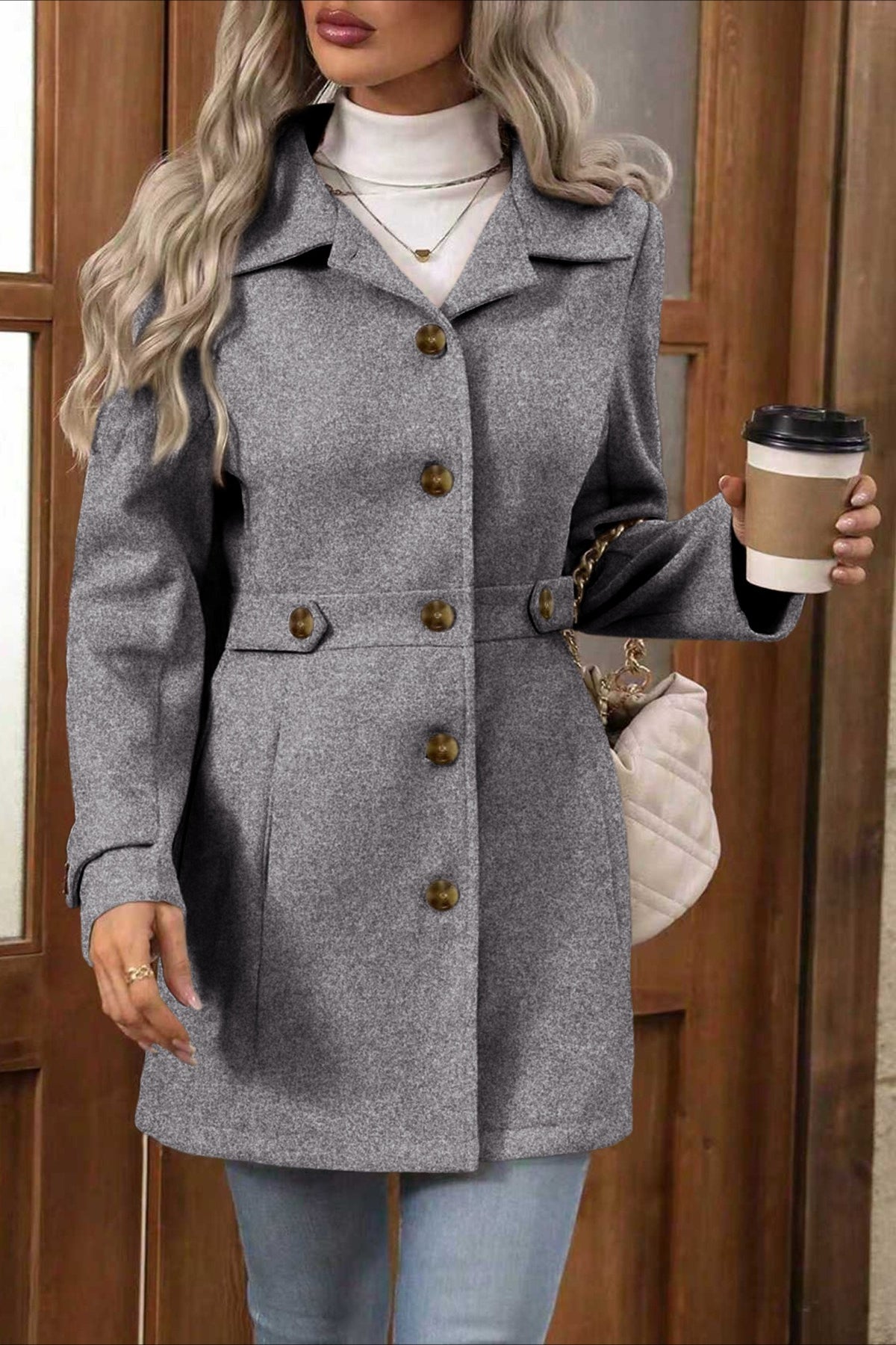 Midi Wool Blend Belted Notch Lapel Coat Main image