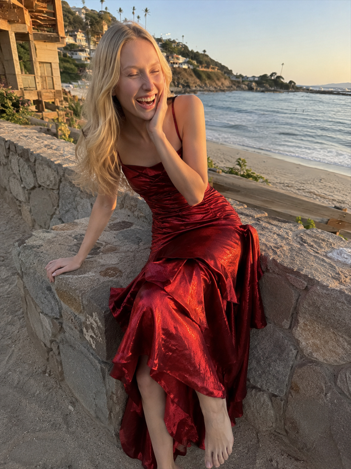 Satin Ruffle Trim Party Dress