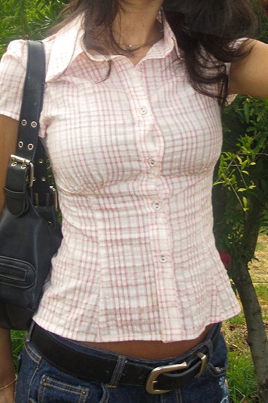 Plaid Button Front Fitted T-Shirt Secondary image