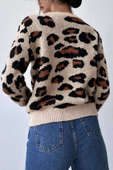 Contrast Leopard Crew Neck Sweater