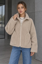 Solid Relaxed Shearling High Neck Jacket