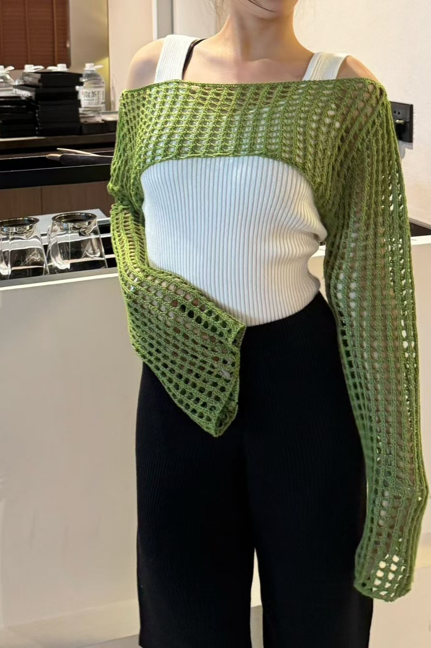 Solid Cutout Sheer Cropped Long Sleeve Crop Top Secondary image