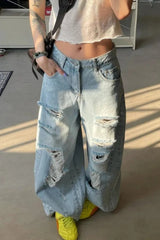 Loose Fit Dragged Hem Jeans