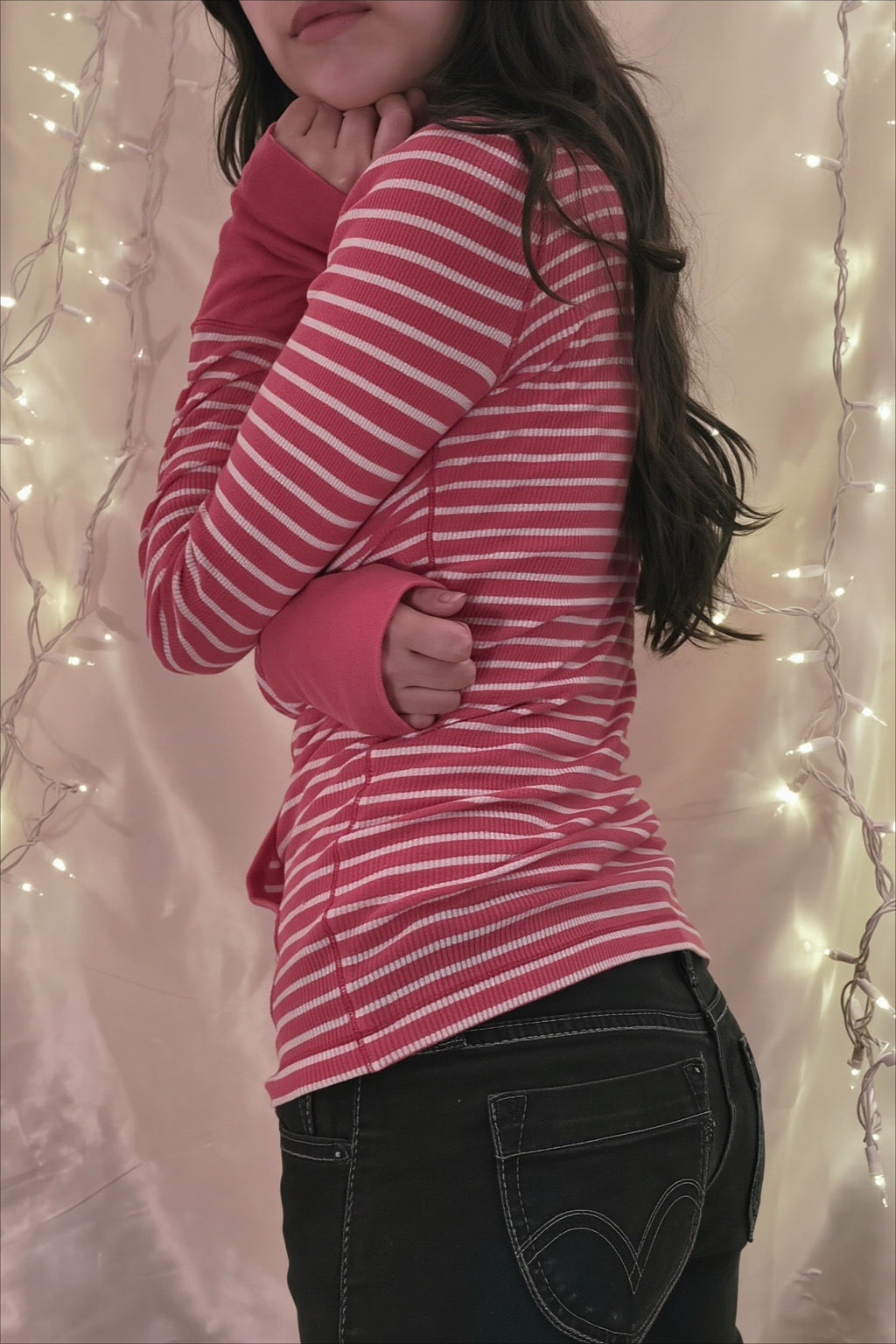 Striped Button Front Deep V Neck T-Shirt
