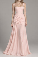 Square Neck Ruched Milk Silk Formal Dress