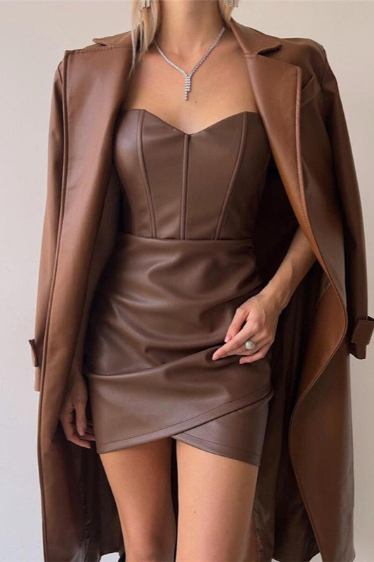 Strapless PU Bodycon Mini Dress