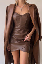 Strapless PU Bodycon Mini Dress