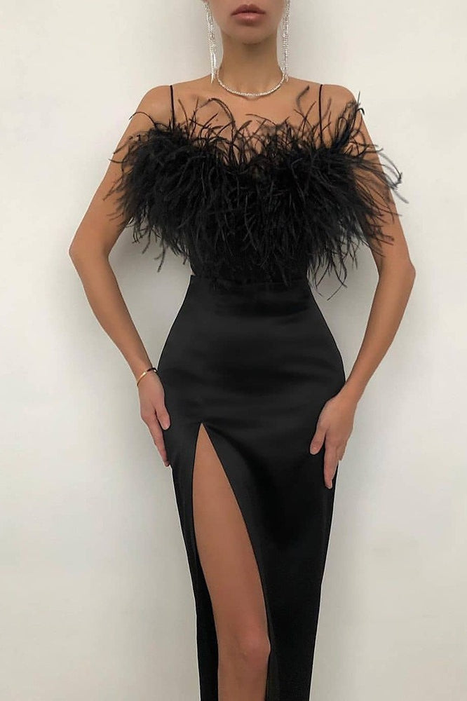 Elegant Feather Sling Bodycon Cocktail Dress Main image