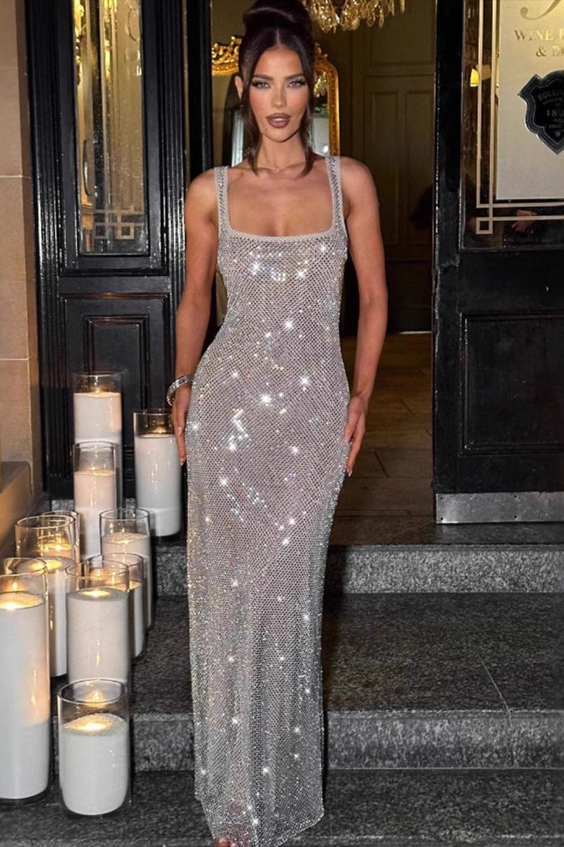Satin Slip Sequin Evening Prom Dress Main image