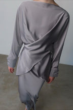 Solid Satin Cinched Waist Skirt Set