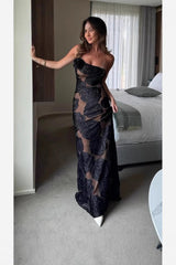 Sexy Burnout Spaghetti Strap Asymmetric Floral Formal Dress