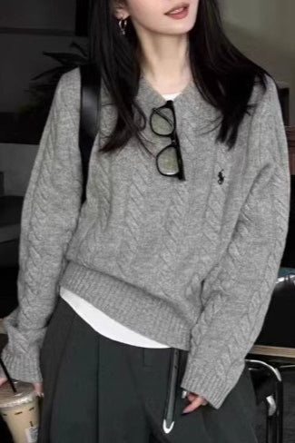 Gray Embroidered Pony Knit Sweater Main image