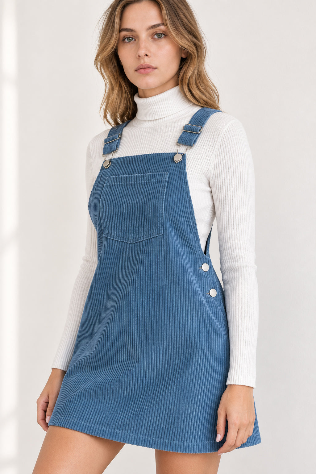Button Strap Corduroy Dress