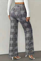 Houndstooth High Waist Slim Wool Wide Leg Pants