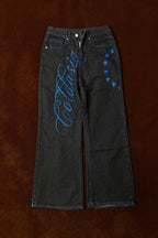 Embroidered Slight Flare Baggy Streetwear Jeans