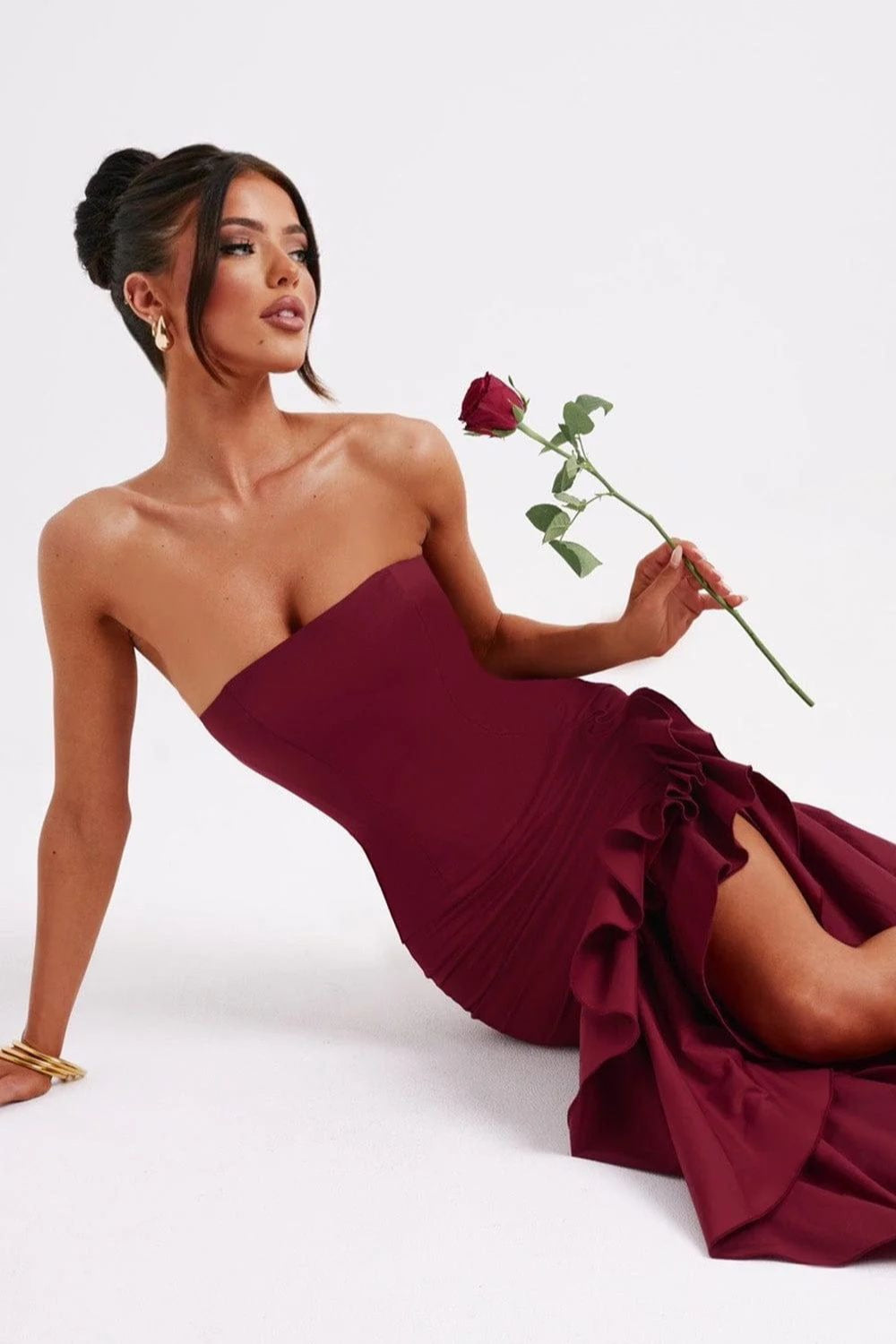 Elegant Strapless Slit Backless Bodycon Cocktail Dress Secondary image