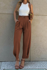 Solid Color High Waist Cropped Suit Pants