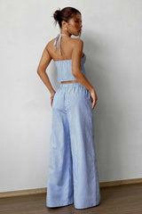 Striped Tank Elastic Straight Leg Pants Two Piece Set