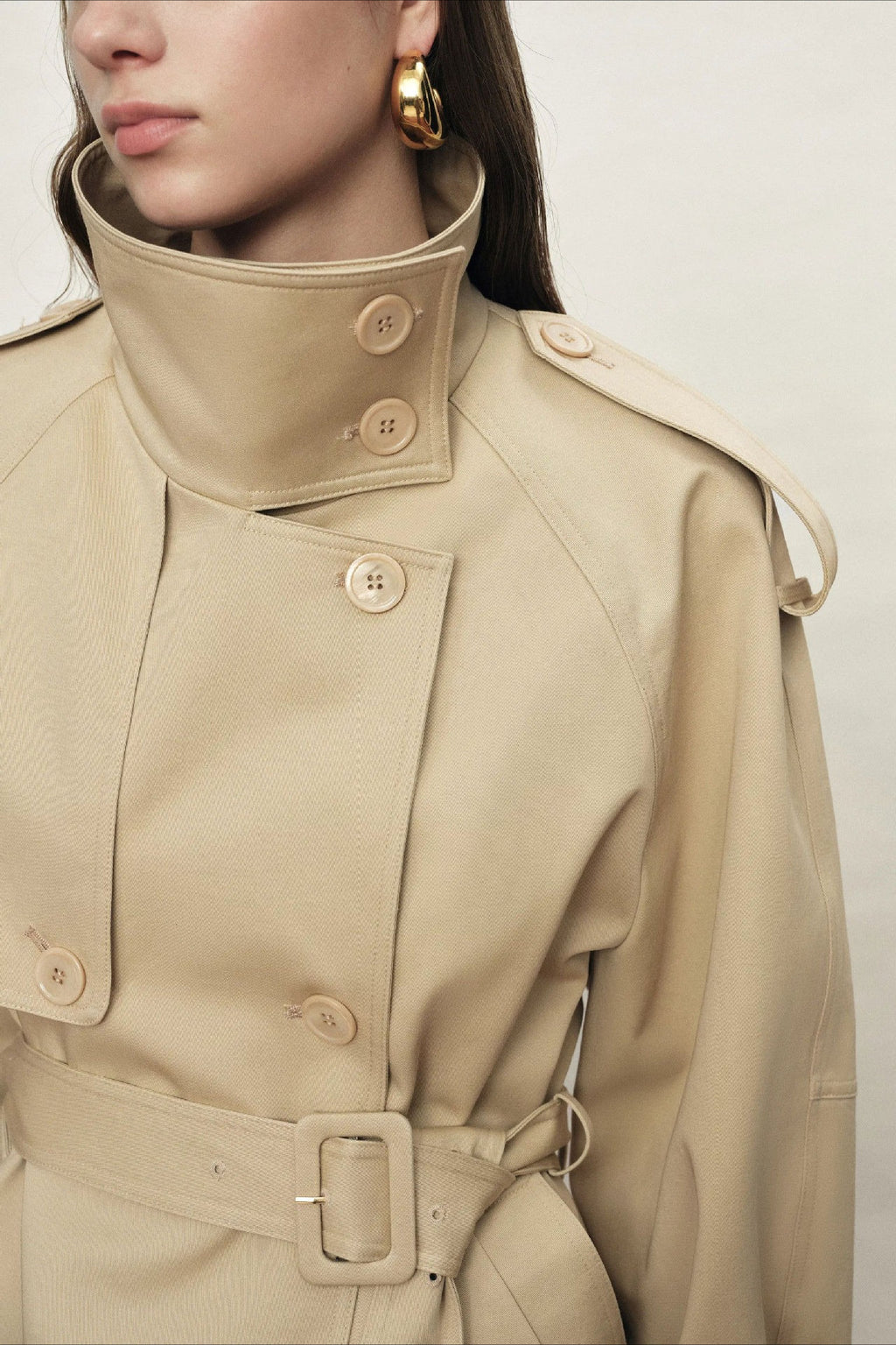 High Collar Storm Flap Belted Short Coat