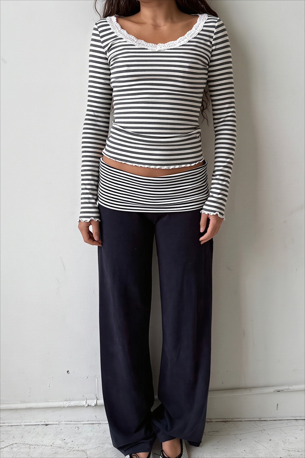 Y2K Foldover Waist Wide Leg Pants