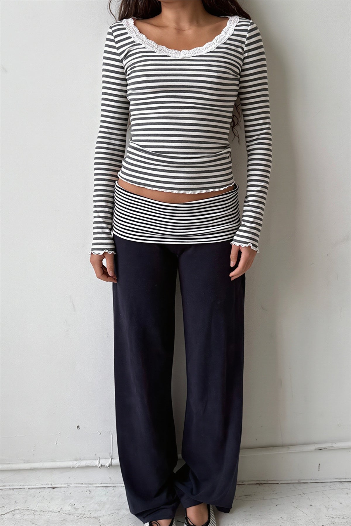 Y2K Foldover Waist Wide Leg Pants