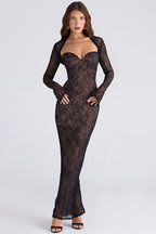 Lace Long Sleeve Crop Top Bodycon Floral Dress Set