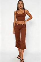 Eyelet Waist Flared Capri Pants
