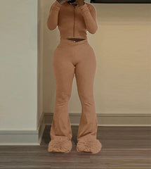 Flared Sleeve Crop Pants Knit Set