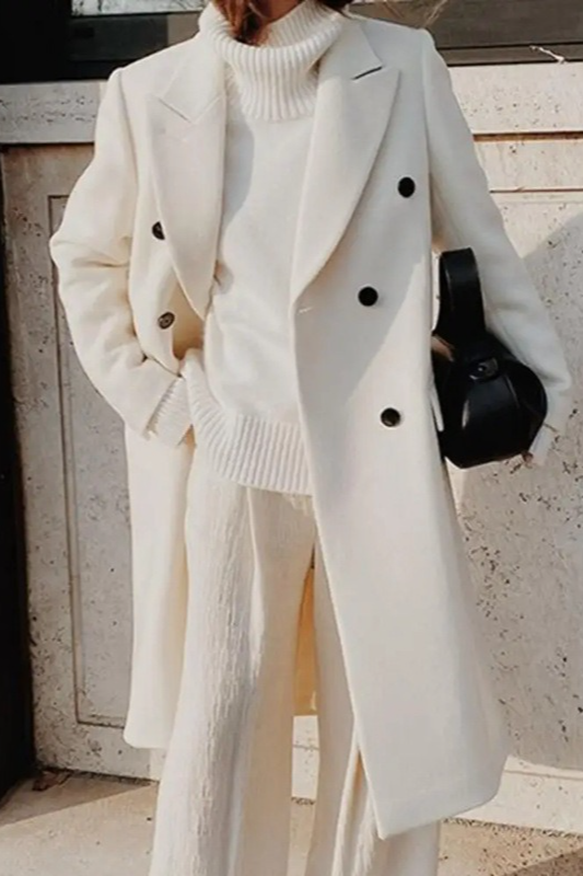 Solid Lapel Double Breasted Slim Overcoat Main image