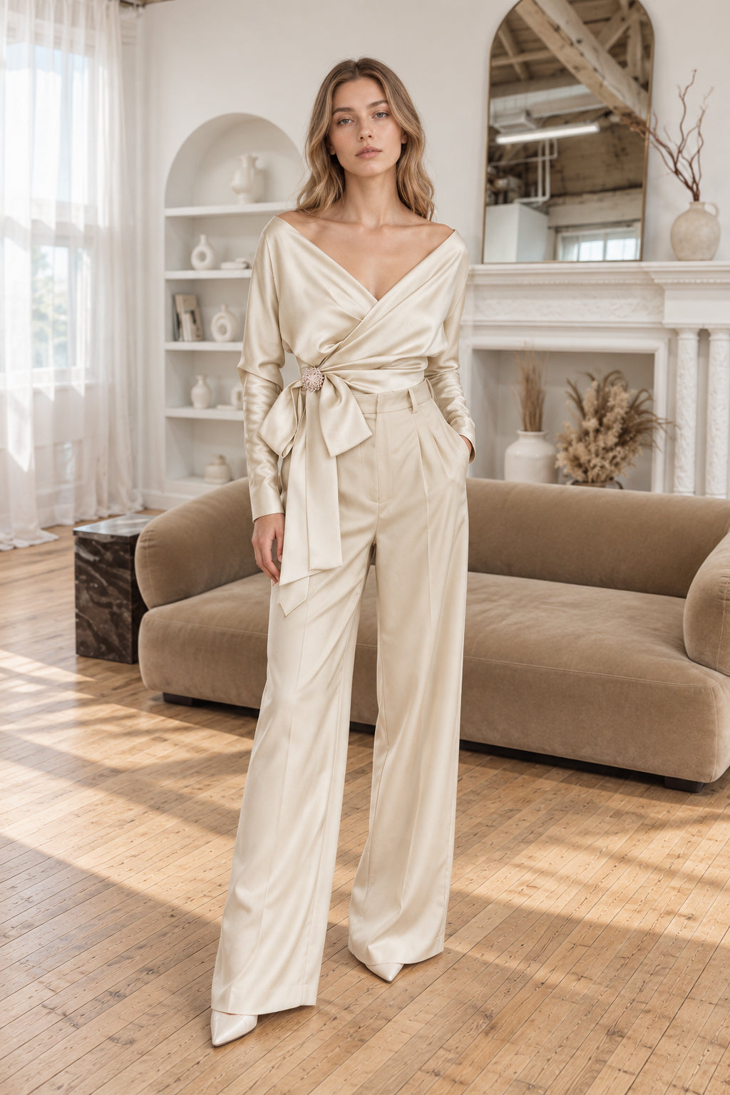 Long-sleeved Slash Neck Off Shoulder Blouse