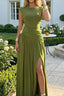 Draped Asymmetric Neck Side Slit Maxi Dress
