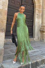 Elegant Halter Tassel Cocktail Dress