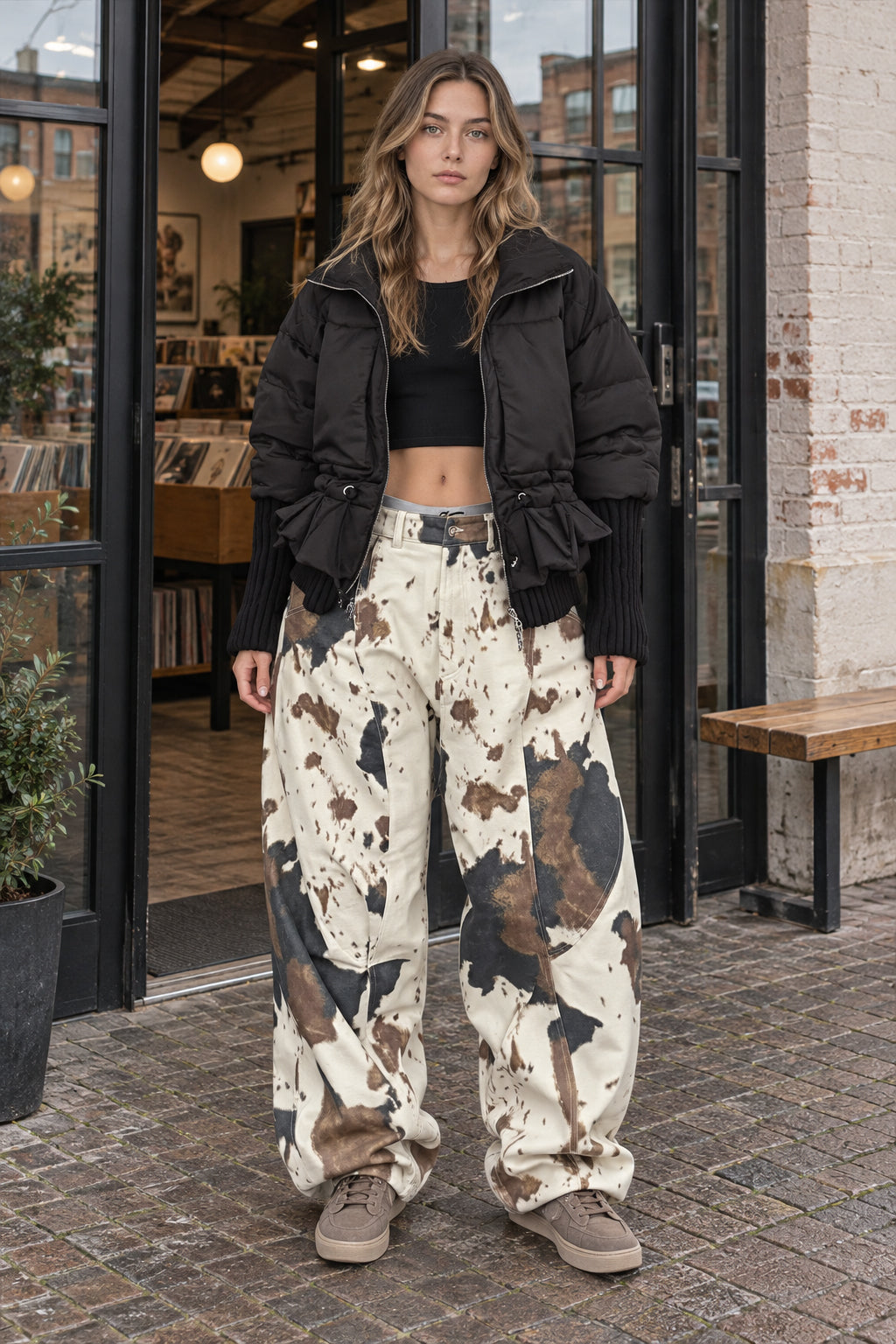 Abstract Camo Print Baggy Jeans