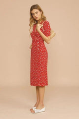 Elegant Vintage Print Midi Floral Dress