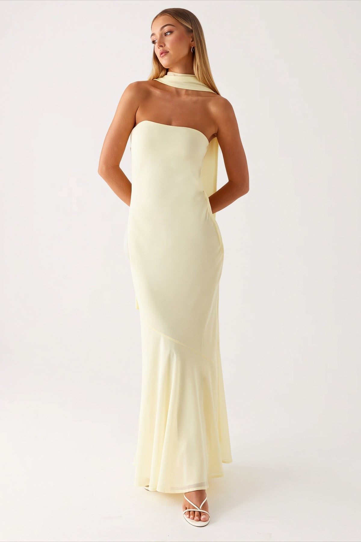 Floral Strapless Scarf Neck Mermaid Party Dress