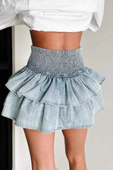 American Retro Denim Ruffled Skirt