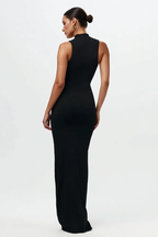 Solid Crew Neck Sleeveless Tie Bodycon Party Dress