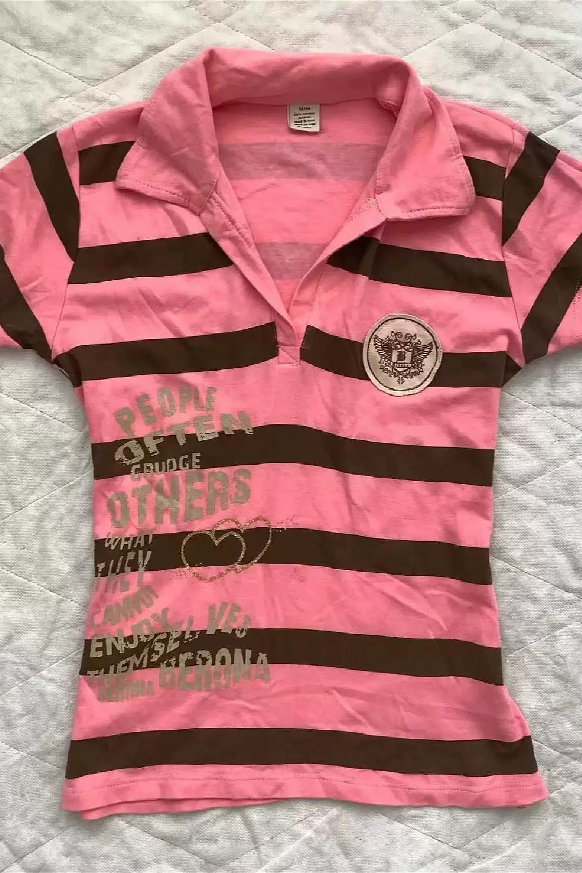 Striped Crest Collared Fitted Short Sleeve T-Shirt