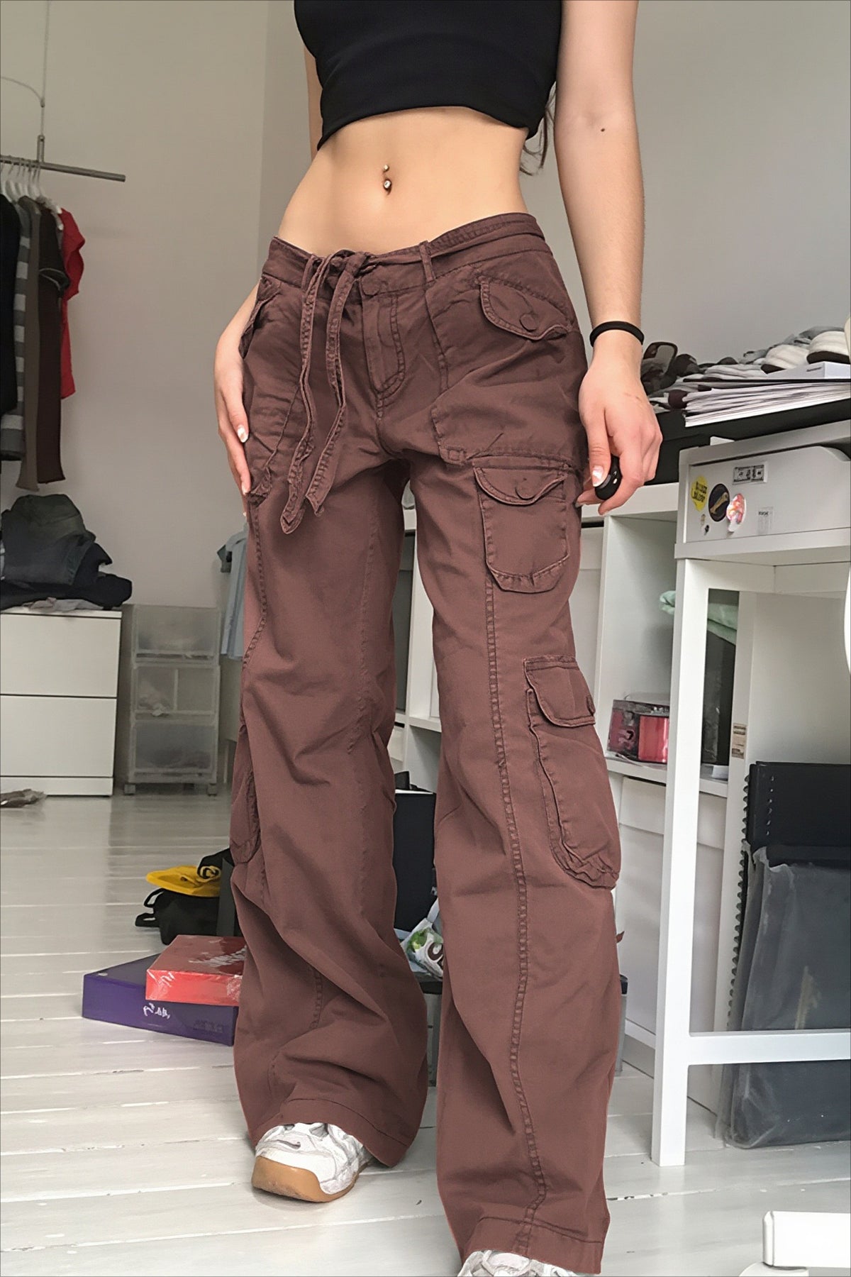 Belted Multi Pocket Wide Leg Cargo Pants Main image