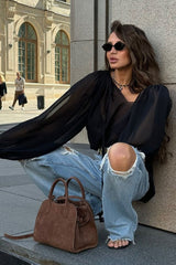 Sexy Sheer Tie Detail Blouse