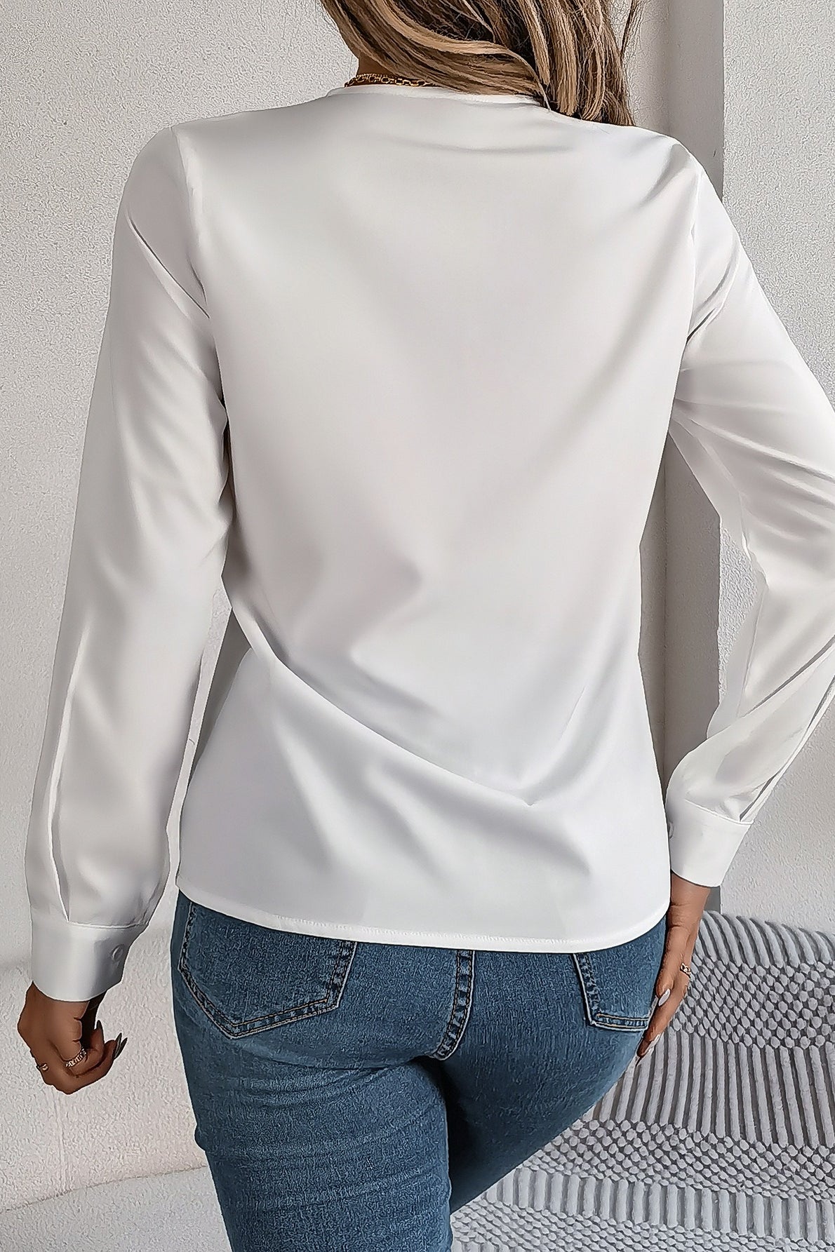 Solid Color Layered V Neck Elegant Long Sleeve Blouse Secondary image