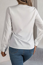 Solid Color Layered V Neck Elegant Long Sleeve Blouse