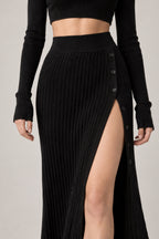 Knitted Crop Top & Buttoned Slit Midi Skirt Two Piece Set