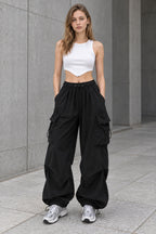 Casual Straight Wide Leg Pockets Joggers Trousers