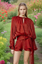 Ruffled Full Sleeve Mini Dress