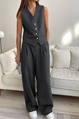 Minimalist Sleeveless V Neck Vest Blazer Pants Two Piece Set